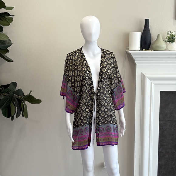 Natural Life Colorful Geometric Print Kimono Top Swim Beach Cover Up One Size - Picture 8 of 13